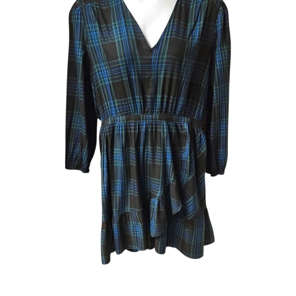 FREE ASSEMBLY XL-1X Plaid mini wrapdress black,blue,green long Sleeve Pockets - Picture 2 of 16